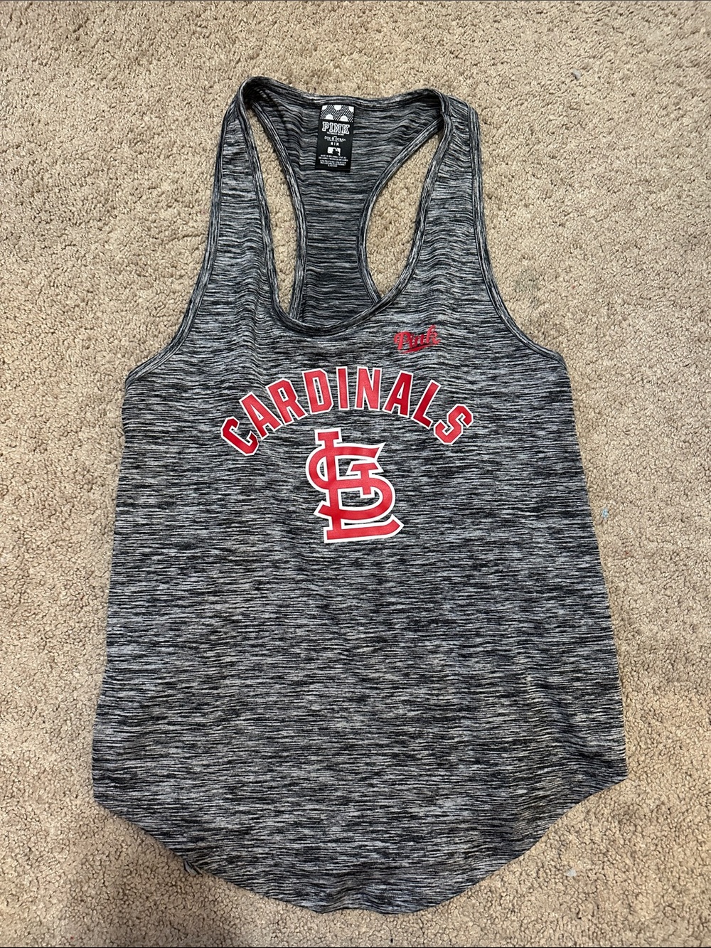 PINK Victoria's Secret Gray Cardinals Racerback Tank with Red Logo